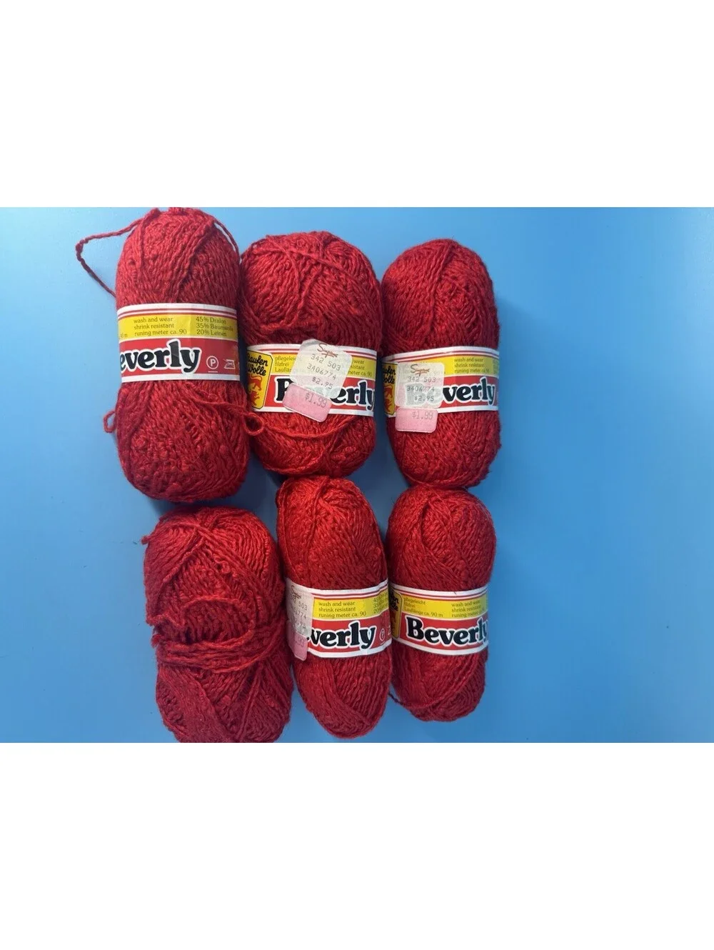 Lot of 6 Beverly Yarn Red Color 1370 50g Acrylic Cotton Linen Knitting Crochet
